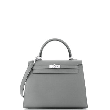 Hermes Kelly Handbag Grey Madame with Palladium Hardware 25