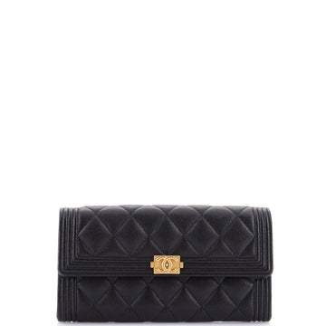 Chanel Boy Flap Wallet Quilted Caviar Long