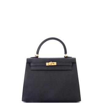 Hermes Kelly Handbag Black Epsom with Gold Hardware 25
