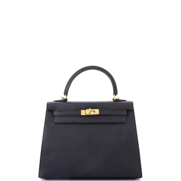 Hermes Kelly Handbag Black Epsom with Gold Hardware 25
