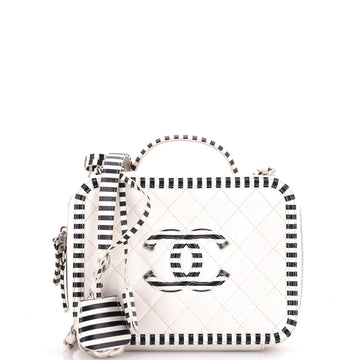 Chanel Filigree Vanity Case Quilted Caviar with Striped Leather Medium