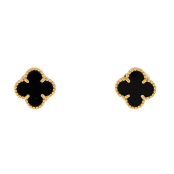 Van Cleef & Arpels Sweet Alhambra Stud Earrings 18K Yellow Gold and Onyx