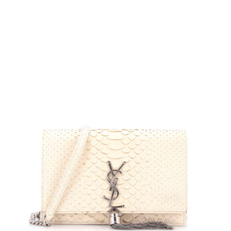 Saint Laurent Classic Monogram Tassel Crossbody Bag Python Embossed Leather Small