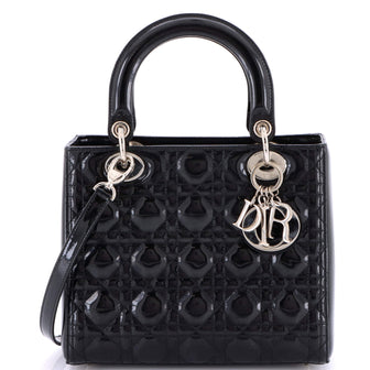 Christian Dior Lady Dior Bag Cannage Quilt Patent Medium
