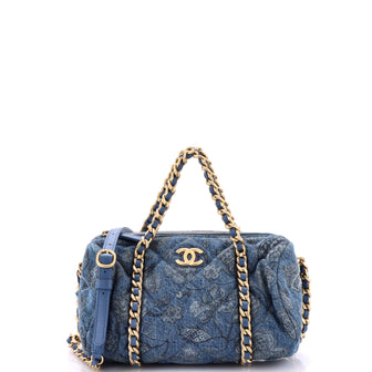 Chanel Destination Chenonceau Bowling Bag Quilted Printed Denim Small