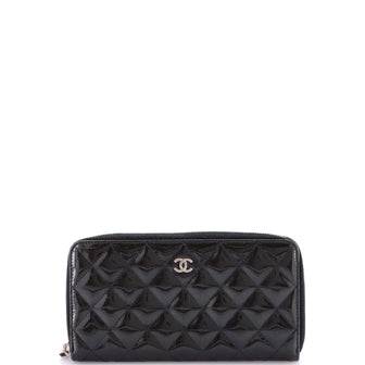 Zip Around Wallet Quilted Striated Metallic Patent Long