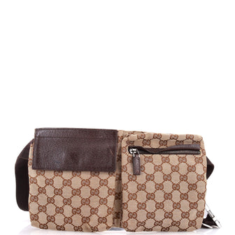 Gucci Vintage Double Belt Bag GG Canvas with Leather