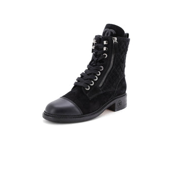 Chanel Women's CC Cap Toe Combat Boots Quilted Suede with Leather
