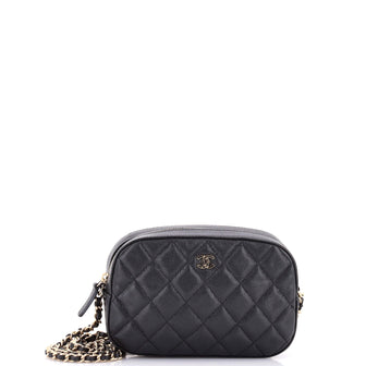 Chanel Zip Around Chain Camera Case Quilted Caviar Mini