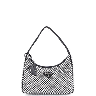 Prada Re-Edition 2000 Hobo Crystal Embellished Satin Mini