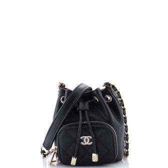 Chanel Business Affinity Drawstring Bucket Bag Quilted Caviar Mini