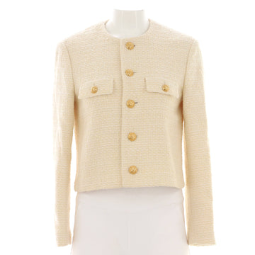 Celine Women's Button Up Collarless Evening Jacket Tweed