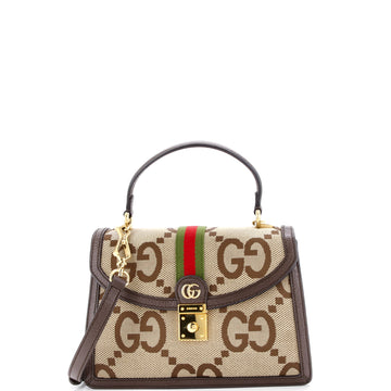 Gucci Ophidia Flap Top Handle Bag Jumbo GG Canvas Small
