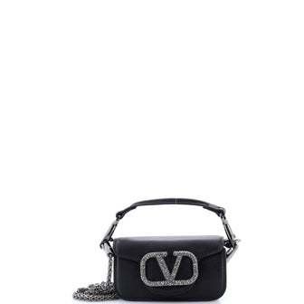 Valentino Garavani VLogo Loco Flap Shoulder Bag Leather with Crystals Micro