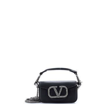 Valentino Garavani VLogo Loco Flap Shoulder Bag Leather with Crystals Micro