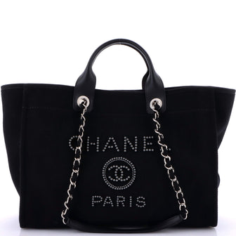 Chanel Deauville Tote Pearl Embellished Canvas Medium