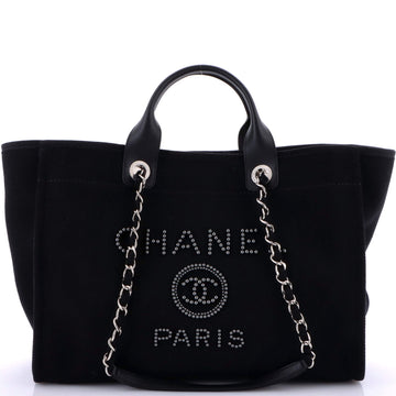 Chanel Deauville Tote Pearl Embellished Canvas Medium