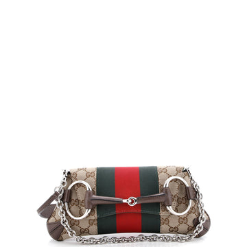 Gucci Horsebit NM Web Chain Clutch GG Canvas Small