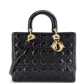 Christian Dior Lady Dior Bag Cannage Quilt Patent Large