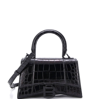 Balenciaga Hourglass Top Handle Bag Crocodile Embossed Leather XS
