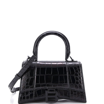 Balenciaga Hourglass Top Handle Bag Crocodile Embossed Leather XS