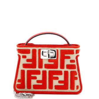 Fendi Chain Peekaboo Charm Bag Zucca Embroidered Canvas Nano