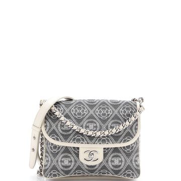 Chanel Camellia Double Side Flap Bag Quilted Printed Canvas Small