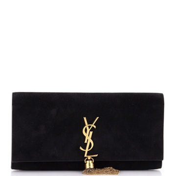 Saint Laurent Classic Monogram Tassel Clutch Suede Long