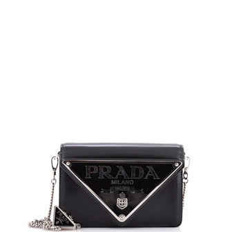 Prada Maxi Triangle Logo Chain Flap Bag Brushed Leather Small