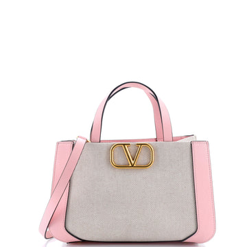 Valentino Garavani VLogo Shopper Tote Canvas and Leather Small