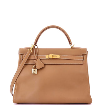 Hermes Kelly Handbag Brown Courchevel with Gold Hardware 35