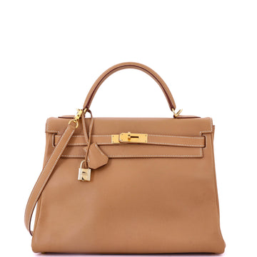 Hermes Kelly Handbag Brown Courchevel with Gold Hardware 35