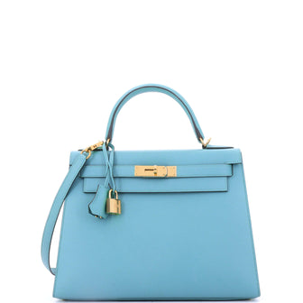 Hermes Kelly Handbag Blue Epsom with Gold Hardware 28