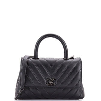 Chanel So Black Coco Top Handle Bag Chevron Caviar Mini