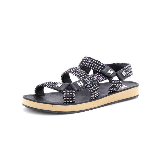 Slide Sandals Chanel Black And White Sandals Chanel Black CC Chain