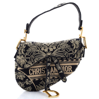Christian Dior Saddle Bag Logo Embroidered Canvas Medium