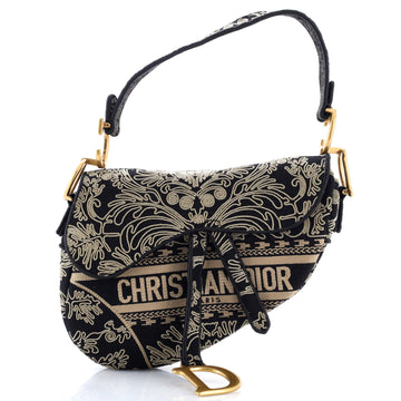 Christian Dior Saddle Bag Logo Embroidered Canvas Medium