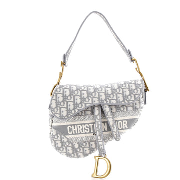 Christian Dior Saddle Handbag Logo Embroidered Oblique Canvas Medium