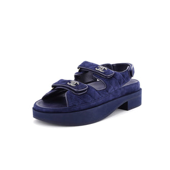 Chanel Women's Velcro Dad Sandals Quilted Suede