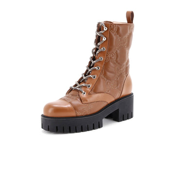 Gucci Women's Platform Lug Sole Combat Boots GG Embossed Leather