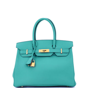 Hermes Birkin Handbag Blue Epsom with Gold Hardware 30