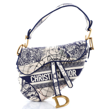 Christian Dior Toile De Jouy Saddle Bag Embroidered Canvas Medium