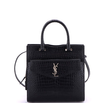Saint Laurent Uptown Tote Crocodile Embossed Leather Small