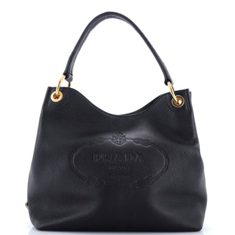 Prada Logo Hobo Embossed Vitello Daino Medium