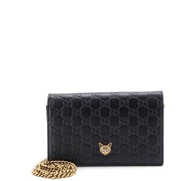 Gucci Crystal Cat Wallet on Chain Guccissima Leather