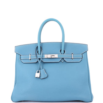 Hermes Birkin Handbag Blue Togo with Palladium Hardware 35