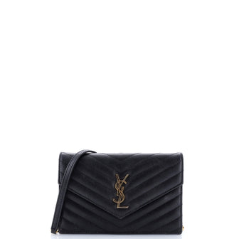 Saint Laurent Classic Monogram Wallet on Chain Matelasse Chevron Leather Small