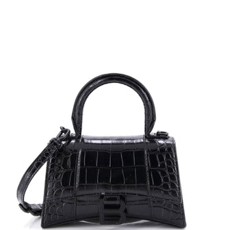 Balenciaga Hourglass Top Handle Bag Crocodile Embossed Leather XS