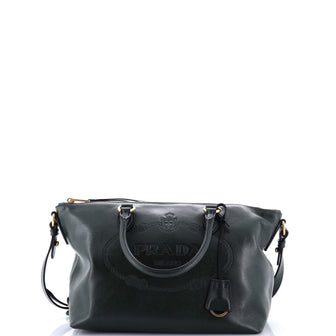 Prada Embossed Logo Convertible Tote Glace Calf Small