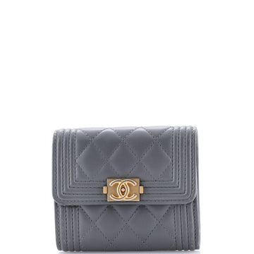Chanel Boy Trifold Flap Wallet Quilted Caviar Small